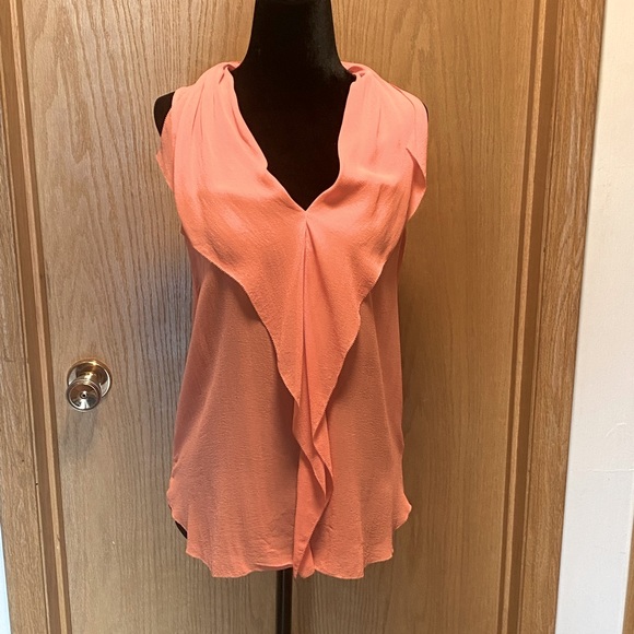 Aritzia T Babaton Shirt Ruffle Short Sleeve Sheer Silk V Neck. Orange. XS - Picture 3 of 3